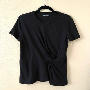 Zara Crop Top Women size Medium Black Short Sleeve Twist Side Cotton Tshirt